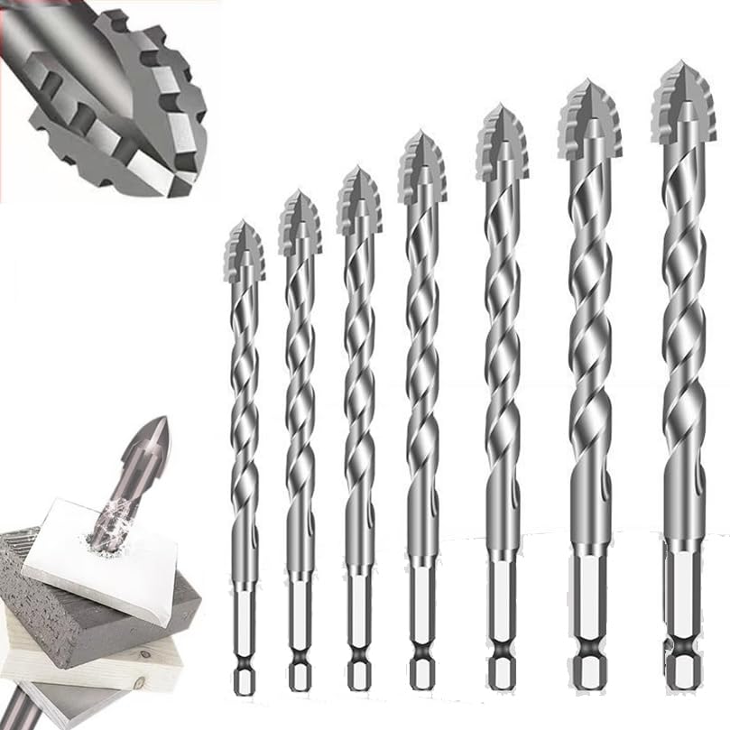 Serplex 7Pcs Alloy Steel Carbide Drill Bits for Ceramic Tiles, Ceramic, Glass, Marble, Concrete, 3/4/5/6/8/10/12mm High Impact 4-Edge Sawtooth Power Drill Bits Hex Shank Hole Opener Drill Bit Serplex 7Pcs Alloy Steel Carbide Drill Bits for Ceramic Tiles, Ceramic, Glass, Marble, Concrete, 3/4/5/6/8/10/12mm High Impact 4-Edge Sawtooth Power Drill Bits Hex Shank Hole Opener Drill Bit